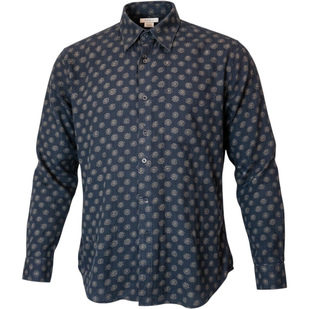 Perry Ellis Mens XL Black Corduroy Celestial Pattern Button Down Shirt Cotton